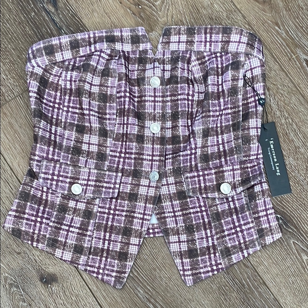 NEW Emerson Lang Plaid Strapless Vest Top